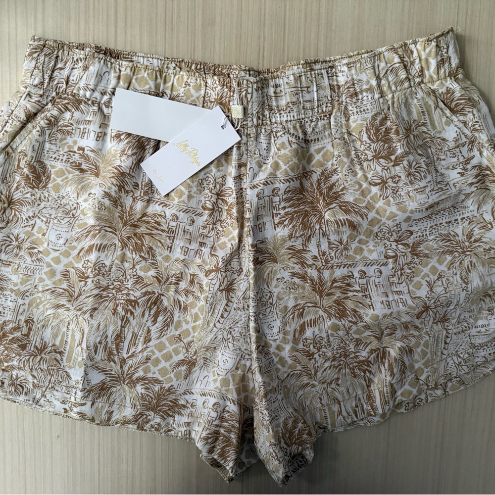 Lilly Pulitzer Elodey Linen Shorts-Sand Bar Palm Paradise Size XL